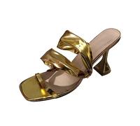 Comfortable Platform Block Heel Shoes for Women Women's High Heels Sandals 9CM Sexy Open Toe Square Toe Slippers Stilettos Prom Dinner Leisure Sandals for Bunions Black Ladies (Gold,7.5)