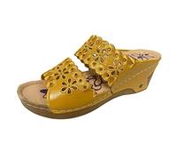 Comfortable Platform Flatform Sandals for Women Ladies Fashion Solid Color Flower Embroidered Cutout Platform Roman Sandals Black Sandles Leather for Women Size 3 (Yellow, 5.5)