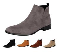 Comfortable Pointed Ankle Boots Lightweight Men's Boots Large Sizes Boots Western Boots Men's Lined with Short Heel Suede Short Boots Flat Shoes Boots Ankle Boot Size 43-48, gray, 10 UK
