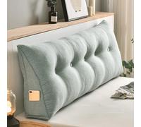 Comfortable Reading Backrest Pillow - Triangular Wedge rt Cushion for board Removable Linen Cotton Cover Lumbar rt Size: 180x50x20cm (Green 1 60x50x20cm)