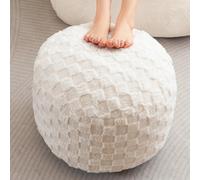 Comfortable Round Beige Ottoman Pouf with Storage - Square Foam Filled Footrest 50 x 38 cm Cushioned Floor Poufs for Home Decor and Relaxation