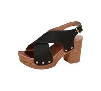 Comfortable Sandals Shoes for Women Shoes Border Big Size Chunky Heel Strap Casual Sandals (Black, 4)