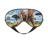 Comfortable Sleep Elephant and Giraffe Print Eye Mask - Full Eye Covers, Adjustable, Soft & Breathable for Travel, Meditation