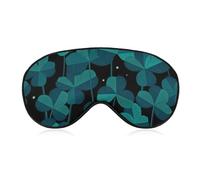 Comfortable Sleeping Mask, Airplane Travel Adjustable Strap Sleep Eye Mask, Clover Leaf Grass Pattern Teal Green Black