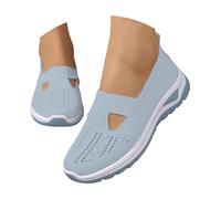 Comfortable Slip-On Trainers Womens Breathable Mesh Walking Sneakers Lightweight Memory Foam Wedge Heel Arch Support Non-Slip Flexible Sole Casual Sports Fitness Footwear Blue
