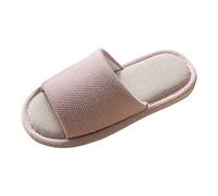 Comfortable Slippers, Non-Slip Household Shoes, Memory Foam Flat Hut Shoes, Linen Slippers, Pair of Soft Guest Slippers, Indoor Cosy Slippers for Indoor and Outdoor Use Four Seasons, pink, 4 UK