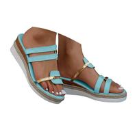 Comfortable soft leather sandals, woven soles, thick wedges, casual sandals the large size for walking long without fatigue suede waterproof thick sole for mid-season, Blue, 8 UK