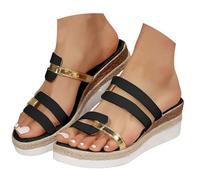 Comfortable soft leather sandals, woven soles, thick wedges, casual sandals the large size for walking long without fatigue suede waterproof thick sole for mid-season, Black, 5.5 UK