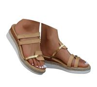 Comfortable soft leather sandals, woven soles, thick wedges, casual sandals the large size for walking long without fatigue suede waterproof thick sole for mid-season, khaki, 5.5 UK
