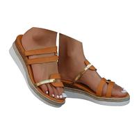 Comfortable soft leather sandals, woven soles, thick wedges, casual sandals the large size for walking long without fatigue suede waterproof thick sole for mid-season, brown, 8 UK