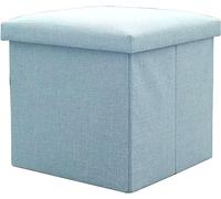 Comfortable Step Stool for Living Room Bedroom Office,Space Saving Cube Foot Stool with Padded Seat,Cotton Linen Folding Storage Ottoman Bench-Pink 40x25x25cm,Blue-76x38x38cm
