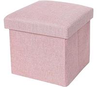 Comfortable Step Stool for Living Room Bedroom Office,Space Saving Cube Foot Stool with Padded Seat,Cotton Linen Folding Storage Ottoman Bench-Pink 40x25x25cm,Pink-60x36x36cm
