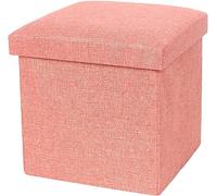 Comfortable Step Stool for Living Room Bedroom Office,Space Saving Cube Foot Stool with Padded Seat,Cotton Linen Folding Storage Ottoman Bench-Pink 40x25x25cm,Orange-76x38x38cm