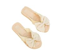 Comfortable, Stylish Flip-Flops For Women With Bow Decoration,Women's Bow Summer Flat Slip On Sandals (Beige,4.5)