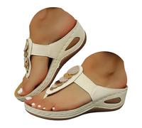 comfortable summer sandal for women Women's Wedge Platform Sandals With Brick Detailing Stylish And Corrective Bohemian Flip Flops Clear Sandals Flat for Women (White, 5.5)