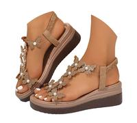 comfortable summer sandal for women Women's Wedge Sandals Platform Fashionable Butterfly Decoration Rhinestones Popular Among Girls Bohemian Shoes Cutout Sandals for Women (Khaki, 4.5)