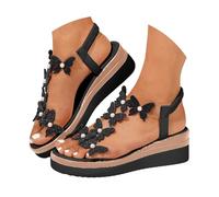 comfortable summer sandal for women Women's Wedge Sandals Platform Fashionable Butterfly Decoration Rhinestones Popular Among Girls Bohemian Shoes Cutout Sandals for Women (3.5)