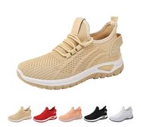 Comfortable Summer Shoes, Women's Sports Shoes, Breathable Mesh Sneakers with Soft Cushioning, Lightweight Casual Sneakers for Summer, Red, 2 UK