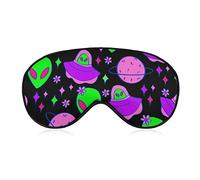 Comfortable & Super Soft Neon Alien Space Art Eye Mask for Men Women and Kids, Eyeshade with Elastic Strap Lunch Break Traveling Sleeping Eye Mask Cover for Travel
