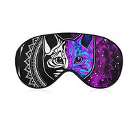 Comfortable & Super Soft Space Kitty Cat Black and Blue Galaxy Art Sleeping Eye Mask for Naps Travel Meditation, Traveling Sleeping Eye Mask Cover for Girls Women Kids, BlockLight