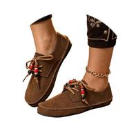 Comfortable velvet loafers with pearl decoration - casual flat shoes for everyday comfort style awareness in the women's casual shoes category, brown, 8.5 UK