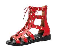 comfortable walking sandal for women Women's Studded Strappy Sandals Stylish Flat Openwork Strap High Top Sandals Comfortable Casual For Outdoor Wear. Womens Fisherman (Red, 3.5)