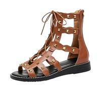 comfortable walking sandal for women Women's Studded Strappy Sandals Stylish Flat Openwork Strap High Top Sandals Comfortable Casual For Outdoor Wear. Womens Fisherman (Brown, 3.5)
