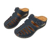 comfortable walking sandals for women summer sandles Ladies Summer Casual Hollow Slope Heel Beach Rome Pure Colour Large Size Sandal Slippers Cutout Sandals for Women (Blue, 4)