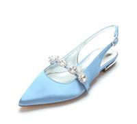Comfortable Wedding Shoes Women's Pointed Toe Wedding Flats Bridal Flats Slingback Evening Prom Party Dress Shoes 1.5Cm,Sky Blue,4 UK