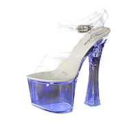 Comfortable Wide Fit Low Heel Sandals for Women 17cm Thin Heel Pole Dance Platform Model Show Sexy Transparent High Heels Banquet Women Large Fashion Gold Sandals for Heels Womens (Blue,5.50)