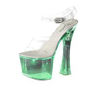 Comfortable Wide Fit Low Heel Sandals for Women 17cm Thin Heel Pole Dance Platform Model Show Sexy Transparent High Heels Banquet Women Large Fashion Gold Sandals for Heels Womens (Green,5.50)