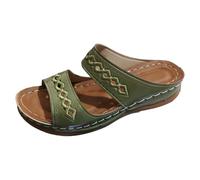 Comfortable Women’s Summer Slippers Casual Open Toe Embroidered Sandals with Heel for Comfortable Slip On Shoes Slippers Women Slip Ons Women Summer House Shoes (Army Green, 4)
