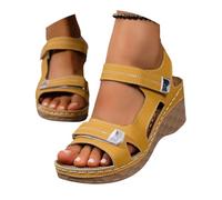 Comfortable Women Sandals Summer Platform Sandals Casual Slip On Heel Shoes With Adjustable Strap Comfortable Footwear For Outdoor Walking Summer For Women (Yellow, 4)