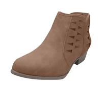 Comfortable Women's Ankle Boots - Round Toe Leather Flat Heel Short Retro Solid Color Casual Winter Comfy Cowboy Boots