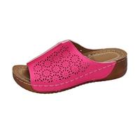 Comfortable women's beach sandals - chic summer model - feet with openwork floral patterns - elegant and breathable design - trendy platform sandals for a refined casual look, Colour: Red, 38.5 EU