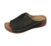 Comfortable women's beach sandals - chic summer model - feet with openwork floral patterns - elegant and breathable design - trendy platform sandals for a refined casual look, Color: Green, 37.5 EU