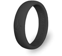 Comfortable Womens Silicone Ring, Modern Wedding Rings for Women, Hypoallergenic, Breathable, Non-Toxic, Flexible & Safe for Your Fingers, Outdoor Activities, Sports, Extreme Adventures. Black. (4)