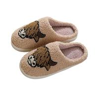 Comfortable women's slippers with cartoon, thick sole for warm feet, cute winter slippers for couples, men, women, khaki, 12 UK