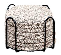 ComfortAce Absorbent Coasters for Drinks - 8 Pack Boho Cotton Coaster Set for Coffee Table - Stylish Natural Material Home Decor, Color Cup Coasters with Holder, Gray Beige