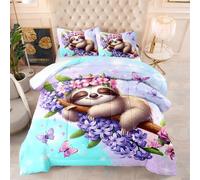 Comforter Animal Sloth Coverless Duvet Single Kids Microfiber Bed Comforter All Seasons Quilted Bedspread Breathable Quilted Bed Throw Soft Quilted Throw+2 Pillowcases(50x75cm) 140x200cm