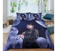 Comforter Bedding Set for Kids Boys Girls Wednesday Print Duvet Cover Microfiber Bedding Set 3D Addams Printed Quilt Cover,Room Decor Double(200x200cm)