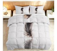 Comforter Duvet Set with 2 Pillowcases 230x220cm Simplicity Art Feathers 7.5 Tog Coverless Double Duvet with Advanced Fibre, Machine Washable, Hypoallergenic, Double Bed Size