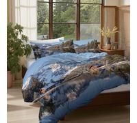 Comforter Set Full, White and blue Comforters with Sheets, 3 Pieces Lake, sky and trees Print Bed in a Bag, Soft Microfiber Tranquil natural wind Complete Bedding Set for All Season 200x200cm