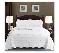 Comforter Sets, White Yellow 100% Cotton Quilted Bedspread Luxury d Embroidery Quilt Set King Queen Size 3PCS Bohemian Coverlet Pillowcases