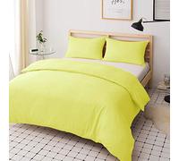 Comfortesy Duvet Quilt Cover Set - Poly Cotton Plain Dyed Bedding Set With Matching Pillowcases- Easy Care Machine Washable - Durable | Single Double King Super King Bed Size (Lemon, Single)