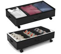 Comfortica 2 Pack Under Bed Storage Box With Lid - 50L Large Organiser Containers With Wheels, Rolling Metal Frame, Zip Bag for Clothes, Blankets, Shoes, Toys