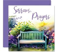 Comforting Sympathy Card - A Gentle Touch in Difficult Times - Serene Bench with Vibrant Flowers Illustration - 145mm Square, Envelope Included