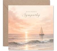 Comforting Sympathy Card - Gentle Seascape at Sunset - Soothing Sailboat Motif in Calming Pastel Tones - Thoughtful Words to Bring Peace - 145mm Square, Envelope Included