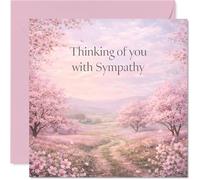 Comforting Sympathy Card - Gentle Words for Difficult Days - Serene Cherry Blossom Landscape in Soft Pastels - 145mm Square, Envelope Included