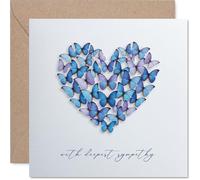 Comforting Sympathy Card - Gentle Words for Tough Moments - Heart of Blue and Purple Butterflies Brings Solace - A Thoughtful Way to Show You Care - 145mm Square, Envelope Included